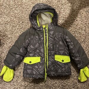 Gray and Yellow Winter Coat for boys with Mittens